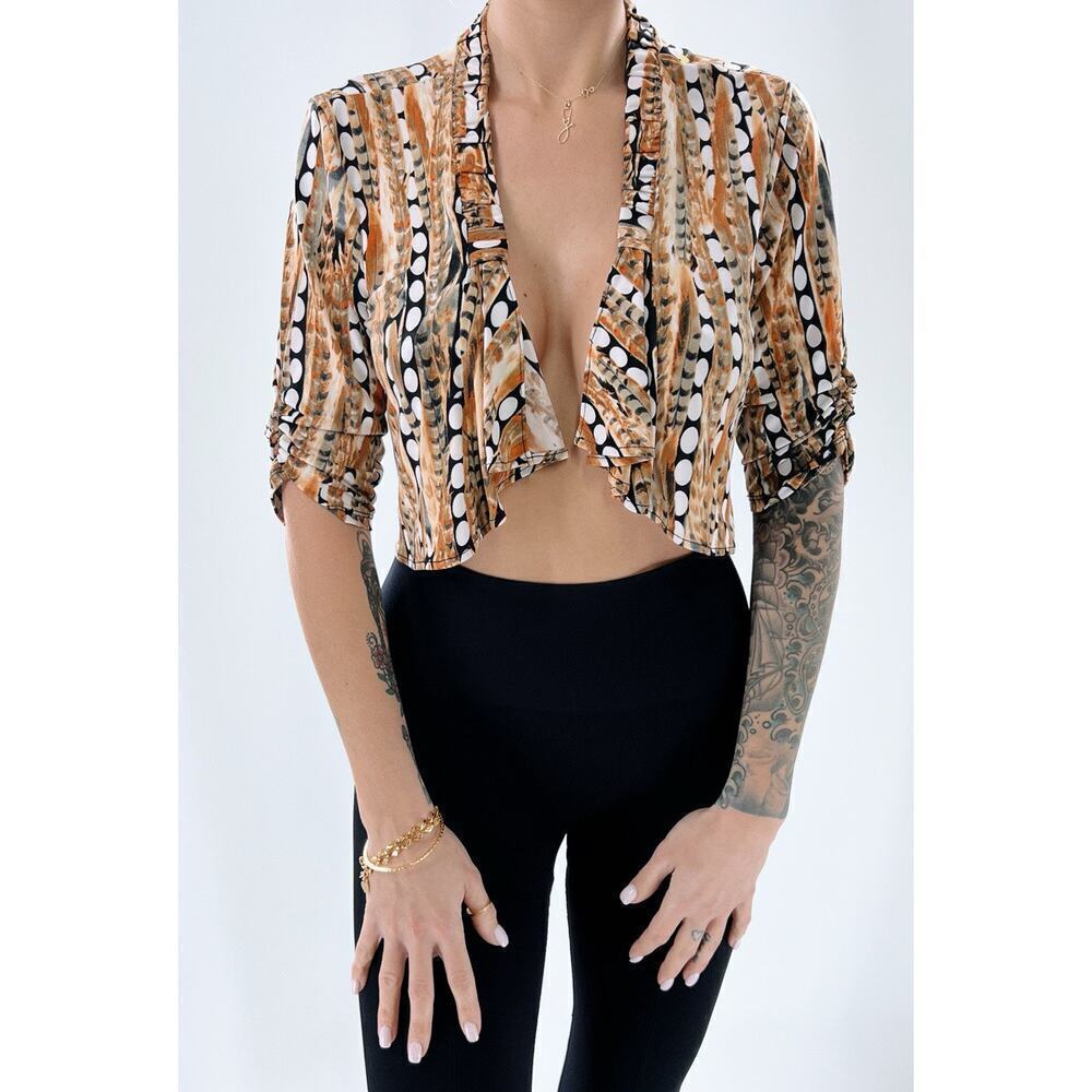 Vintage Y2K Dressbarn Dotted Short Sleeve Shrug Top Size 6